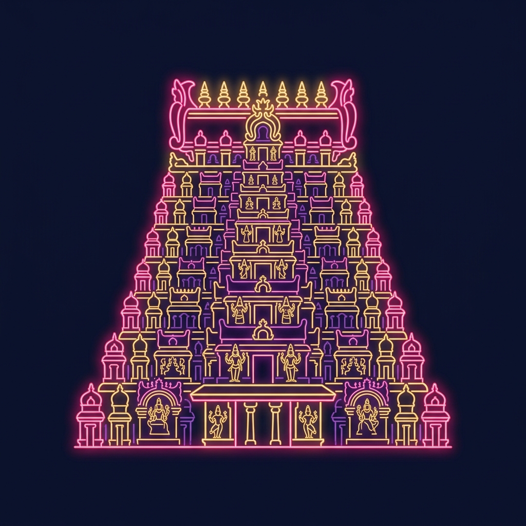 Madurai Meenakshi Temple Neon Art